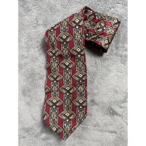 Surrey Mens Silk Necktie Burgundy Geometric Medallion‎ Made in USA Classic Tie